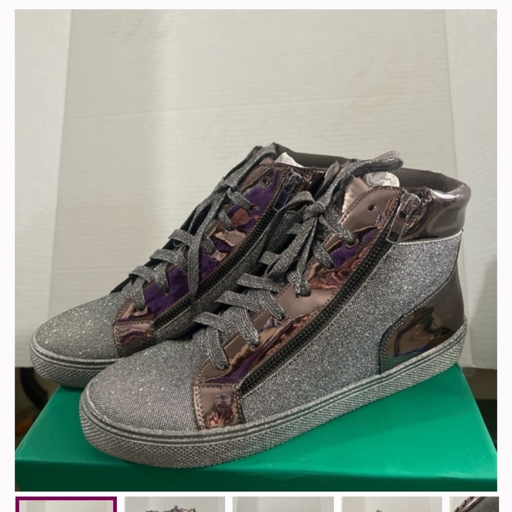 Lauren Lorraine Metallic Brown and Gray High-Top Sneakers - Picture 5 of 5